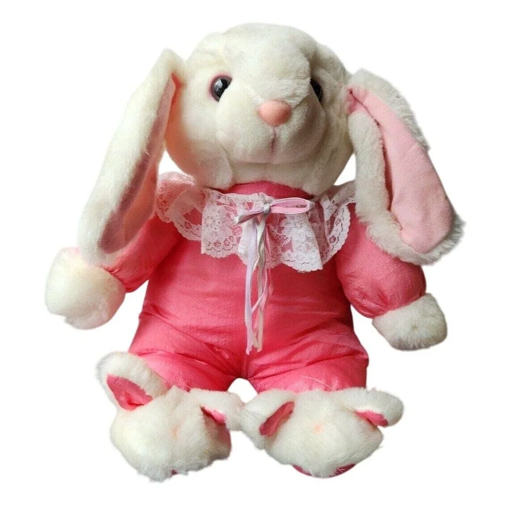 Vintage Main Joy Limited Plush Rabbit Pink Satin & Lace In Bunny Slippers Easter